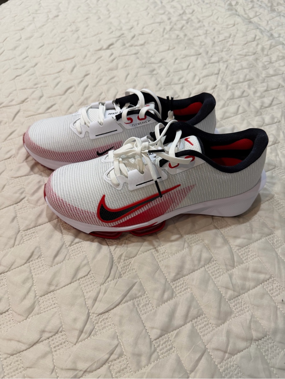 Nike White, Red and Black Golf Shoes.